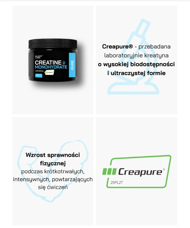 Monohydrat kreatyny Creapure® 300g (nie zawiera glutenu ani laktozy)