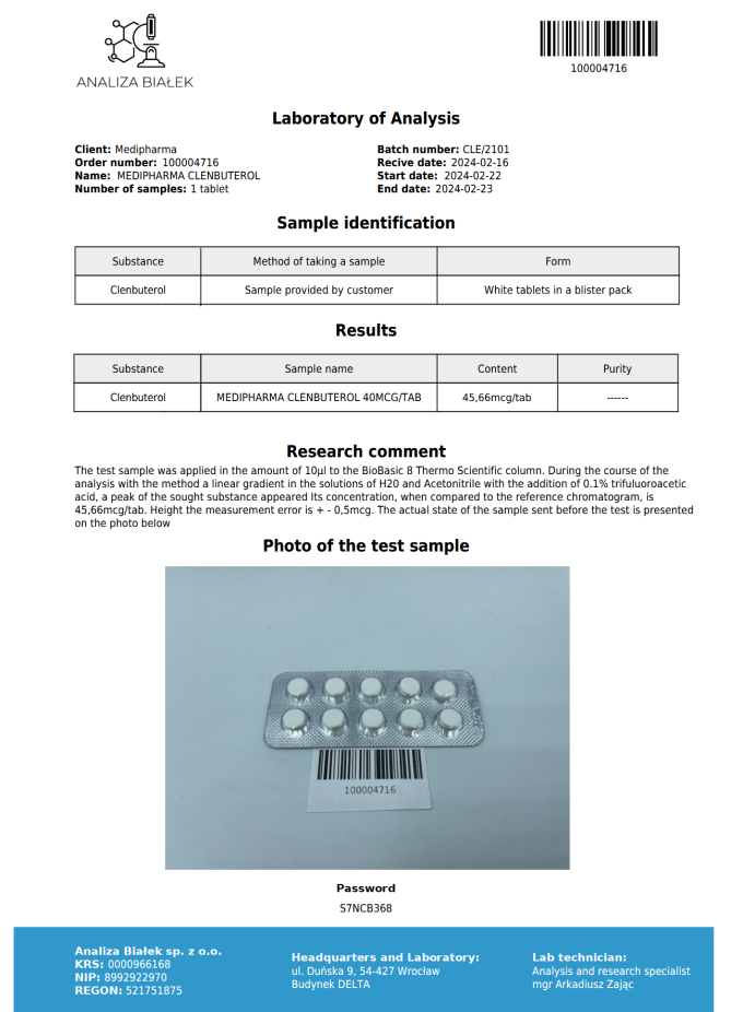 Clenbuterol CLENMED 40 40mg 100tab MEDIPHARMA - obrazek 2